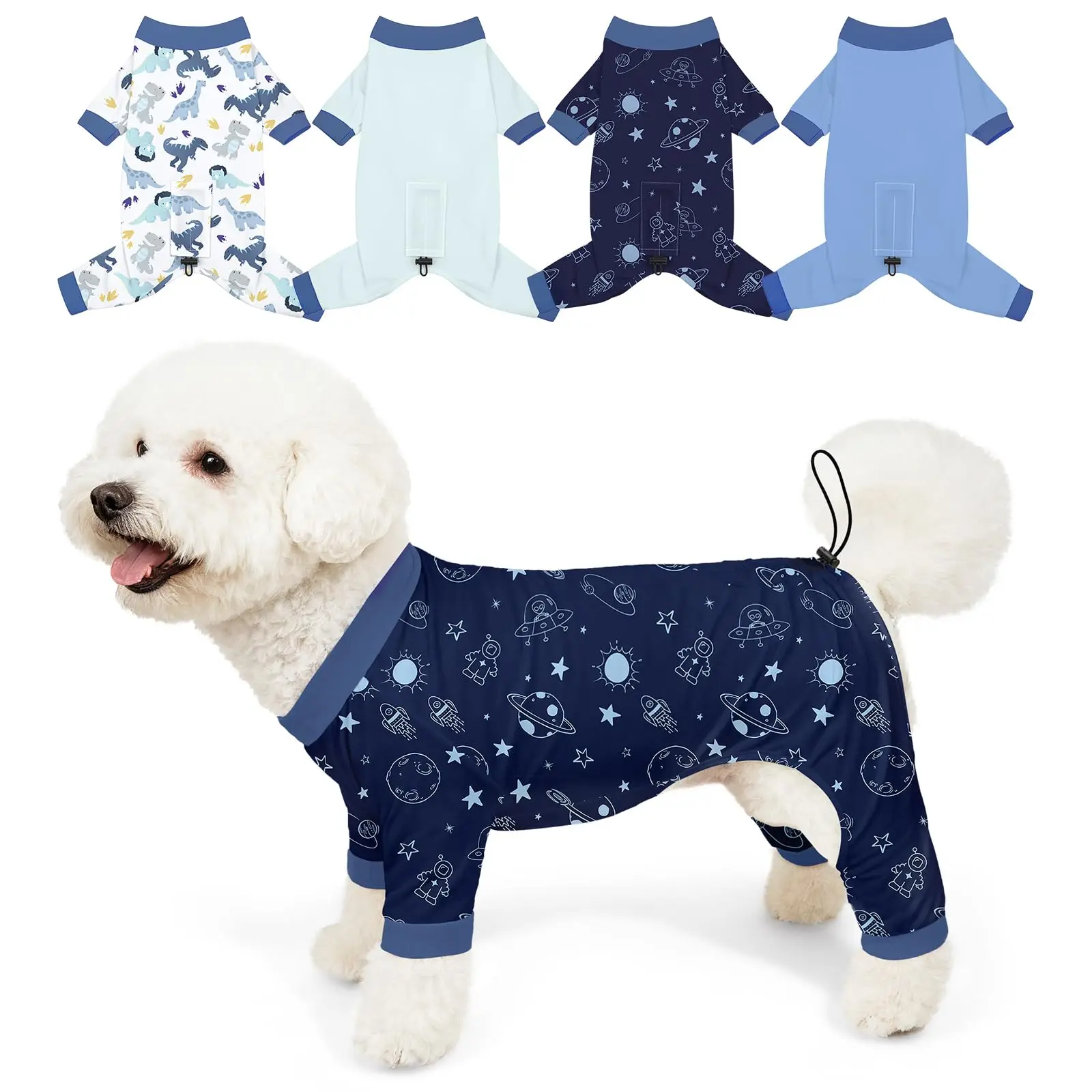 Bienbee Dog Pajamas, 4 Pack Dog Recovery Suit Shedding Suit Cute Soft Puppy Clothes Dogs Pjs Onesies Jammies Adjustable Breathable & Stretchy Clothes for Small Medium Large Dogs Girl Boy Puppy-M