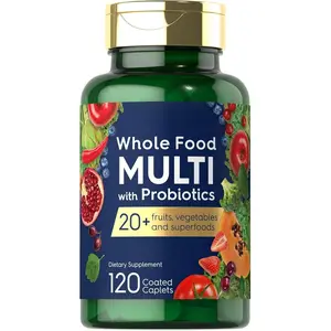 Whole Food Multivitamin with Probiotics | 120 Coated Caplets | Made with 20 Fruits and Vegetables | Non-GMO & Gluten Free Supplement