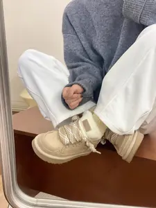 Winter Fashion Thick Sole Snow Boots, Lace-Up Design, Low-Top Style, Plush Lining, Warm and Comfortable, Winter Warm Shoes, Size 43, Best-Selling