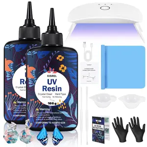 KISREL UV Resin with Light - 200g Upgraded Hard Type Crystal Clear Ultraviolet Curing UV Resin Kit, 8 Lamp Beads UV Light, Resin Kit with Light for Craft Jewelry Making