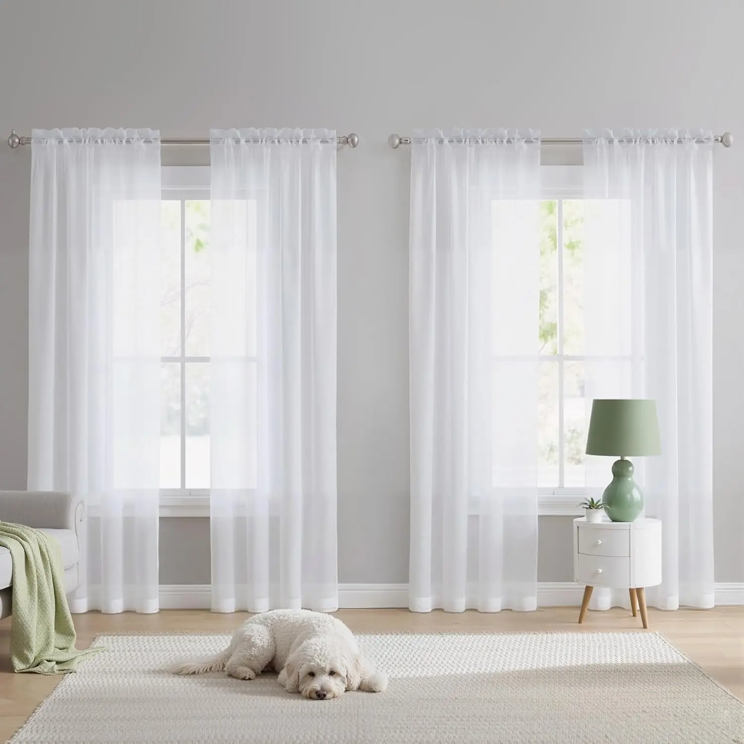 White Sheer Curtains Long 4 Panels, 52 inch Wide Rod Pocket Light Filtering Drapes Translucent Modern Voile Airy & Breathable Window Treatment for Bedroom Living Room : Home & Kitchen