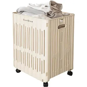 50L Rolling Laundry Basket with Wheels & Handle, Compact Hamper for Small Spaces, Clothes & Toy Organizer for Dorm,, or Apartment