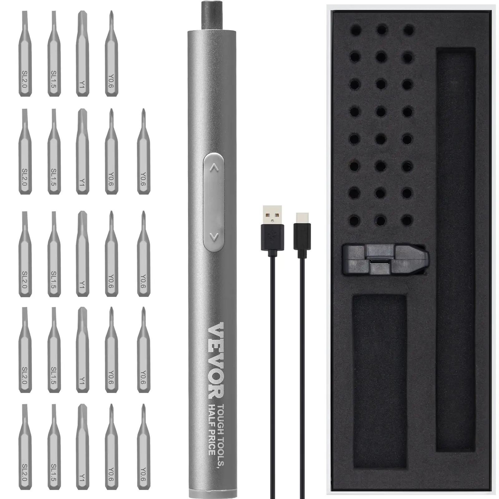 【Summerfinds】VEVOR 27 in 1 Mini Electric Screwdriver 4V Cordless Precision Screwdriver Set with 24 S2-steel Bits350mAh Manual & Electric TorqueType-C Rechargeable Portable Magnetic Repair Tool Kit with LED Lights, Cordless Power Screwdriver, Power Tool