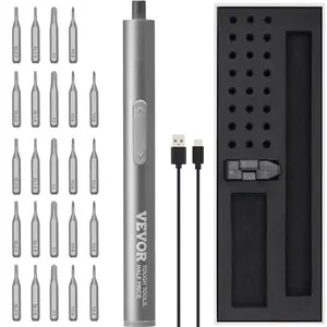 VEVOR 27 in 1 Mini Electric Screwdriver, TikTokShopBlackFriday, 4V Cordless Precision Screwdriver Set with 24 S2-steel Bits, 350mAh Manual & Electric Torque, Type-C Rechargeable Portable Magnetic Repair Tool Kit with LED Lights