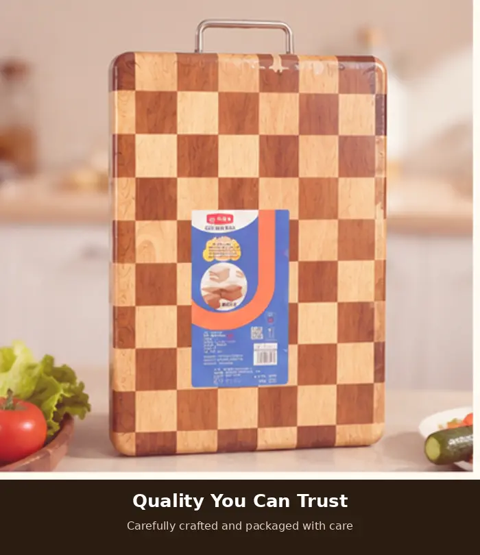 Thick Solid Wood Mosaic Checkerboard Chopping Board with Stainless Steel Handles - Oil-Treated Premium Kitchen Cutting Board for Meat, Fruits Prep