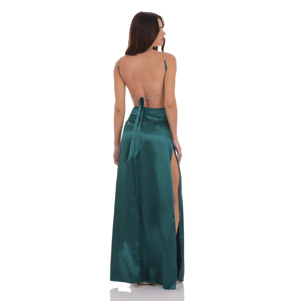 Rhinestone Satin Maxi Dress in Green - TikTok Shop Rhinestone Satin Maxi Dress in Green - TikTok Shop