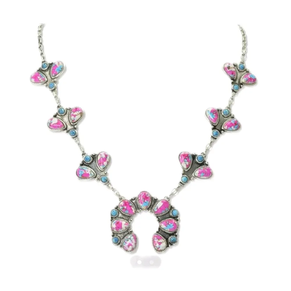 Silver Cotton Candy Squash Blossom Jewellery Pendant Necklace for Female Adults, 20" Metallic Chain w/3" Extender, Brand New Stock