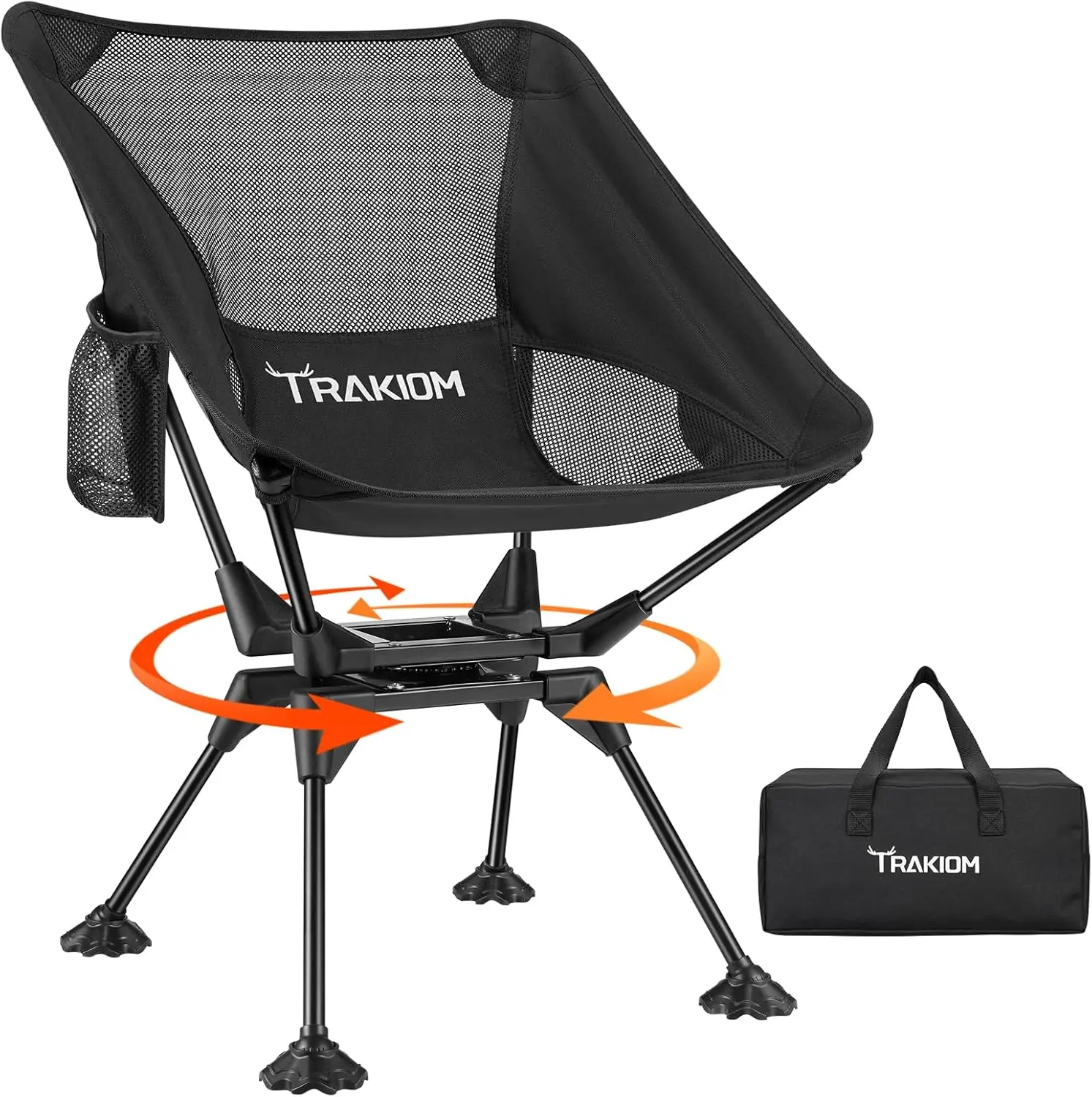 360° Swivel Folding Camping Chairs, Compact and Portable Chair for Outdoor Camp, Foldable Chairs with Anti-Sinking Large Feet for Travel, Beach, Picnic, Sports, Fishing Support 300 LBS(Black)