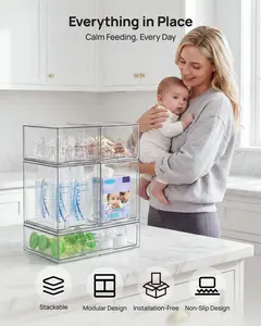 Vtopmart Stackable Bottles Storage Set 5/8 Clear Plastic Organizer Bins for Nursery Bottle Station Beauty Supplies Vanity Bathroom Cabinet Pantry Organization Multi-Size Flexible Design BPA-Free Safe