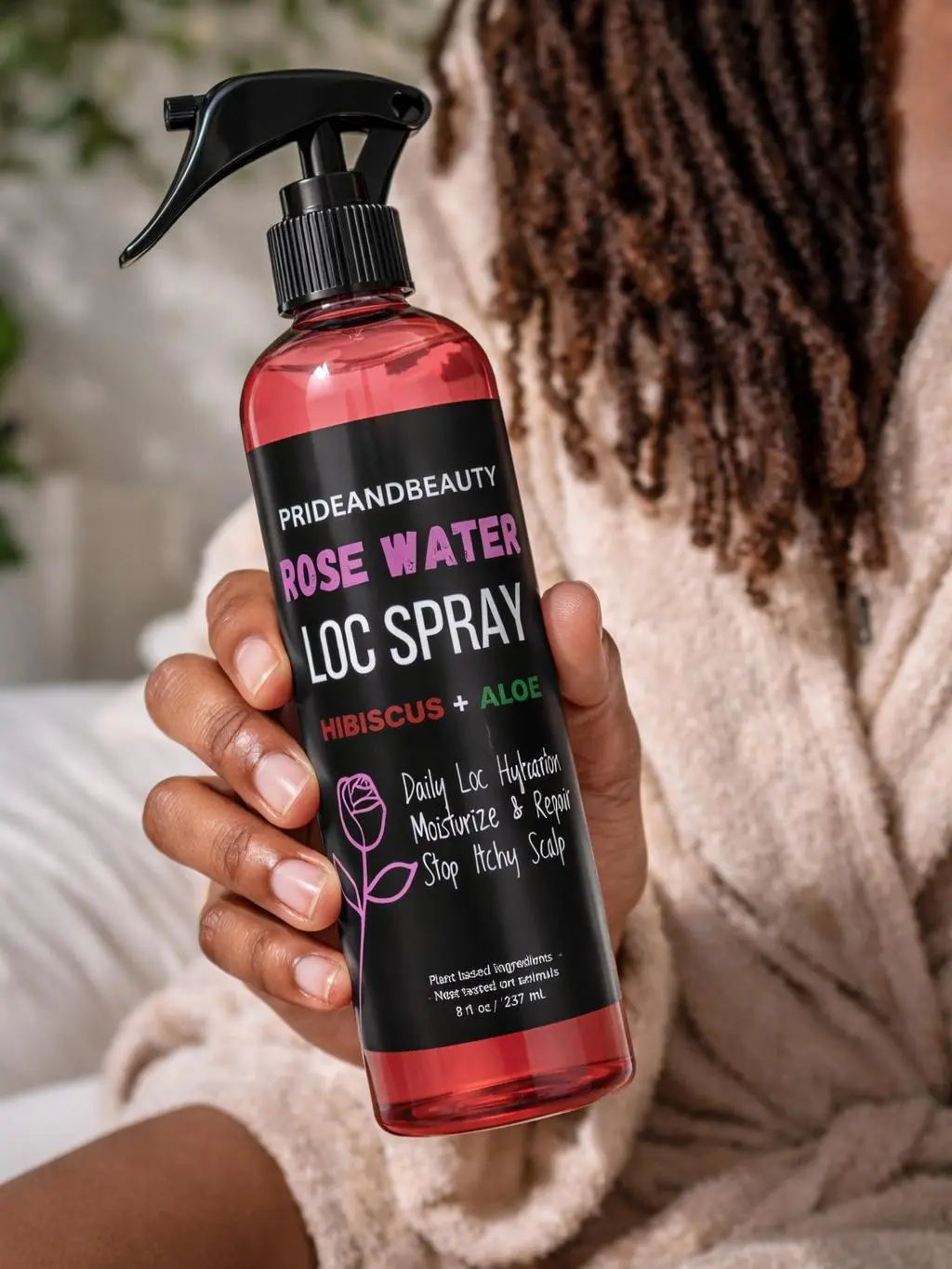 Pride and Beauty Rose Water Loc Spray – Daily Hydration, Itch Relief & Moisture for Locs, Braids & Natural Hair | Plant-Based Formula