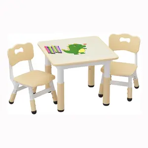 Height Adjustable Toddler Table and 2 Chairs Set with Graffiti Desktop, Kids Table and Chairs Set, Non-Slip Legs, Kids Activity Table for Home, Nursery