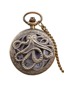 Vintage Punk Octopus Flip Quartz Pocket Watch, Stainless Steel Elegant Watch with Moon Phase Indicator, Electronic Movement, Vintage Fashion Watch