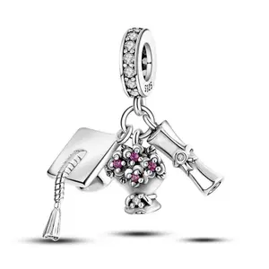 925 Sterling Silver Charm Graduation Cap Dangle for Bracelet DIY Charms