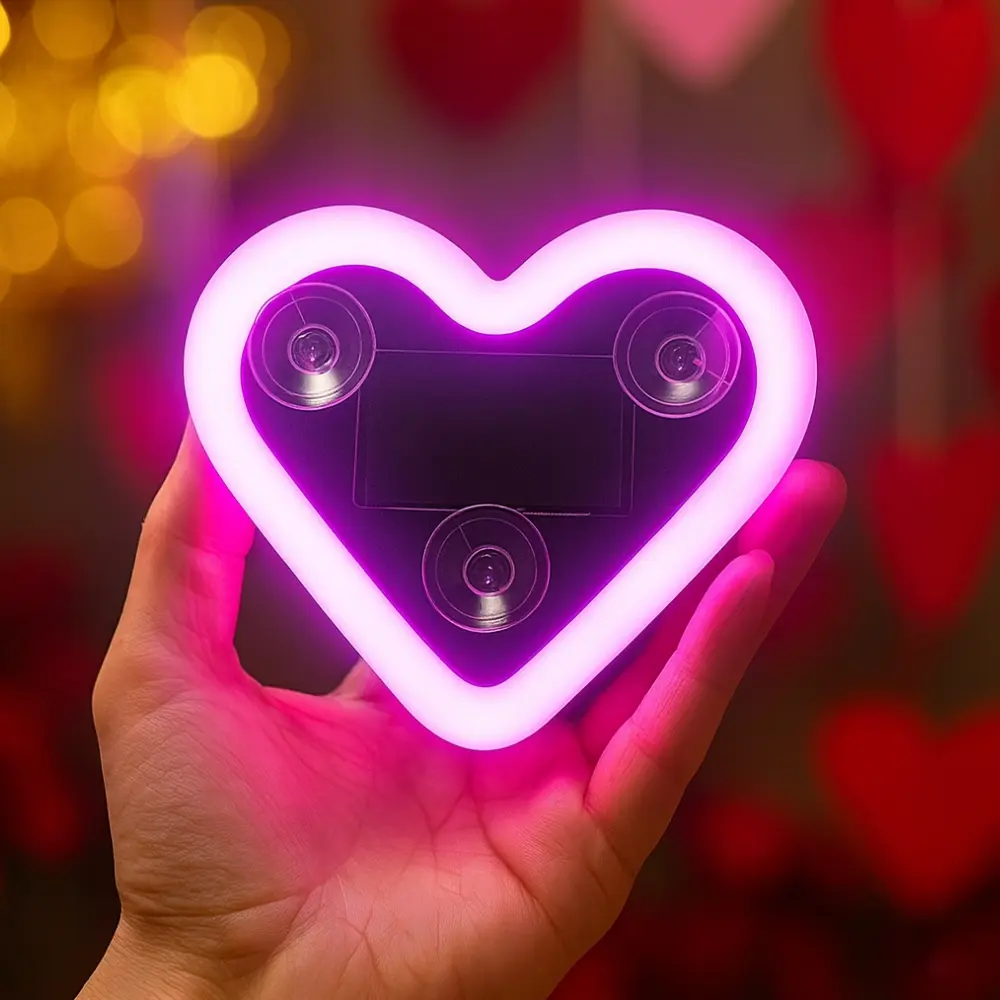 Solar Powered LED Heart Shape Decorative Atmosphere Light, Led Mood Light, Ambient Vibe Lights, Led Ambient Lighting, Suction Cup Design, Supports USB Charging, Perfect for Home Decoration, Led Lighted