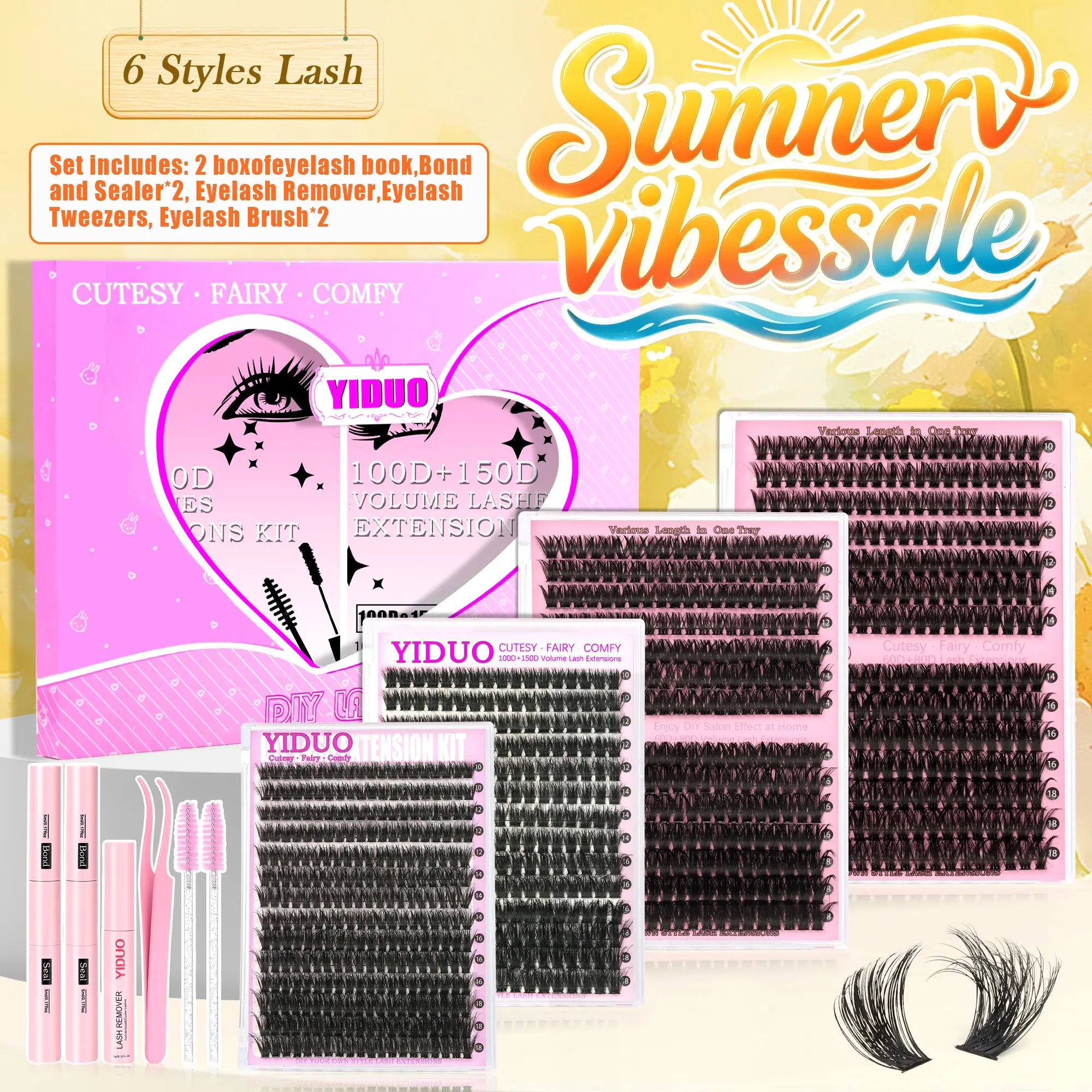YIDUO 2 Box Clusters Lash Kit with 2X Bond and Seal 798Pcs Lashes Cluster Extensions 60D+80D+100D Mix Styles Individual Eyelash Extensions D Curvature Volume Soft Eyelashes with Remover, Tweezers Box for Beginners, Diy Eyelash Extensions Lash Set