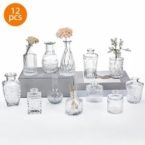12/24/30/48pcs Bud Vases, Small Vase For Flowers, Clear Glass Vase For Home Decor, Wedding Decorations, Clear Flower Vases For Centerpieces, Vintage Vase For House Decor