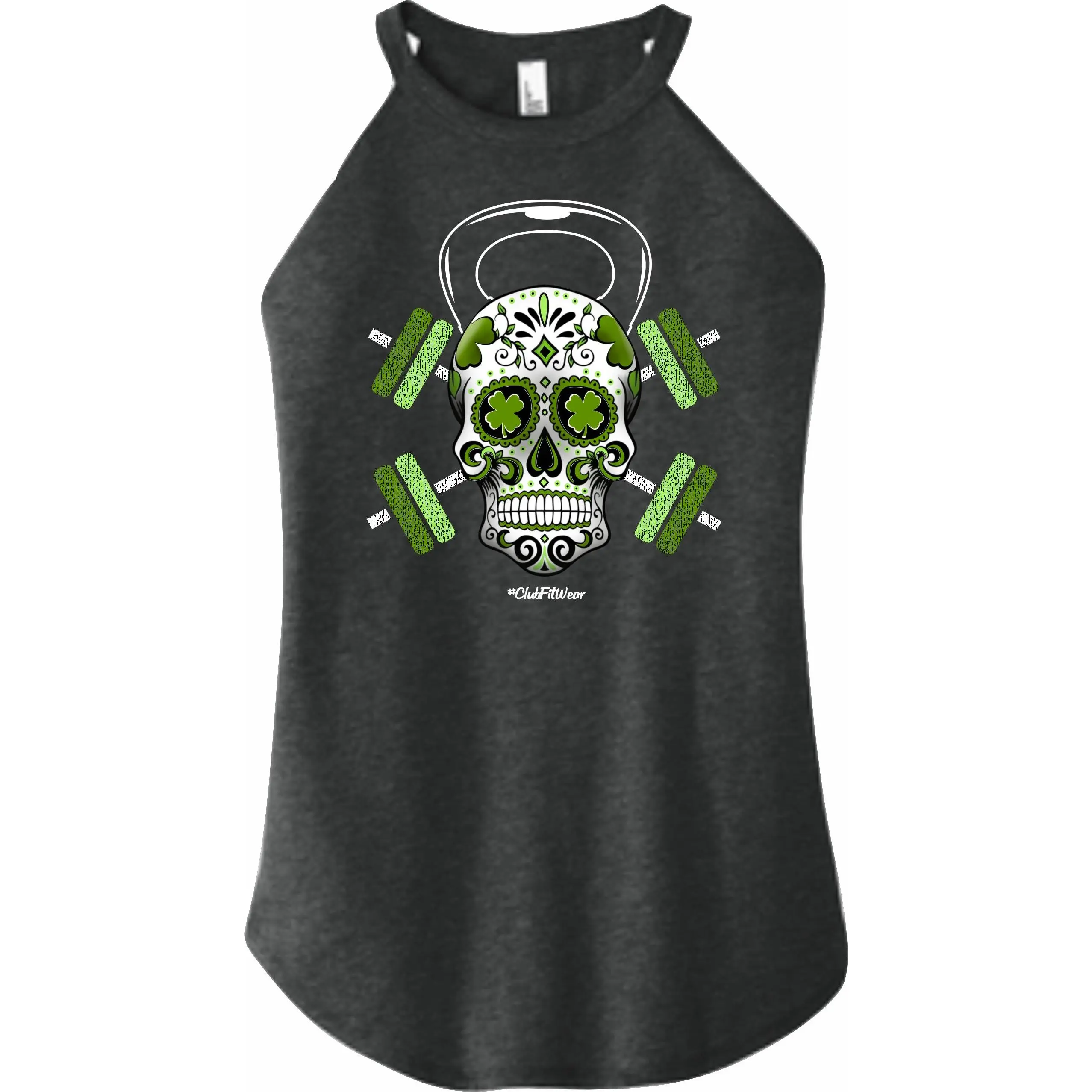 Shamrock Kettlebell Sugar Skull - High Neck Rocker Tank