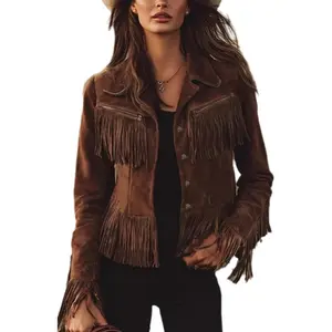 Fringe Jacket Women Faux Suede Vintage Cowgirl Style Tassel Button Up Long Sleeve Lapel Womens Western Jacket 2026
