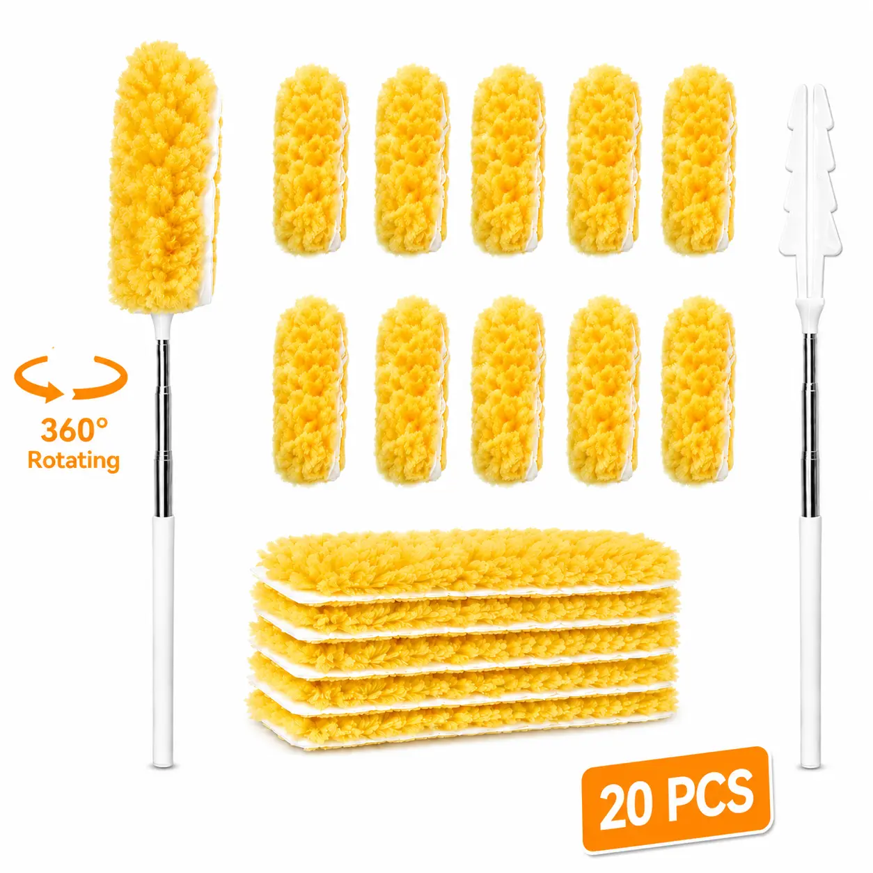 20 Pack Space Saving 360 Dusters Refills for Standard Dusters, Unscented Heavy Duty Duster Kit Disposable Dusters Refills with 1 Handle for Cleaning Furniture, Blinds, Ceiling Fans