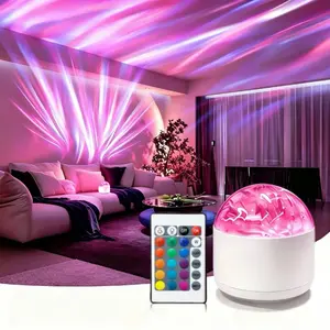 Aurora & Water Ripple 2-in-1 Projector Light, USB LED Night Lamp with 16 Dynamic Colors & Remote Control, Waterproof Atmosphere Light for Bathroom, Wall, Ceiling, Modern Home Decor, Ideal for Halloween, Christmas Gift