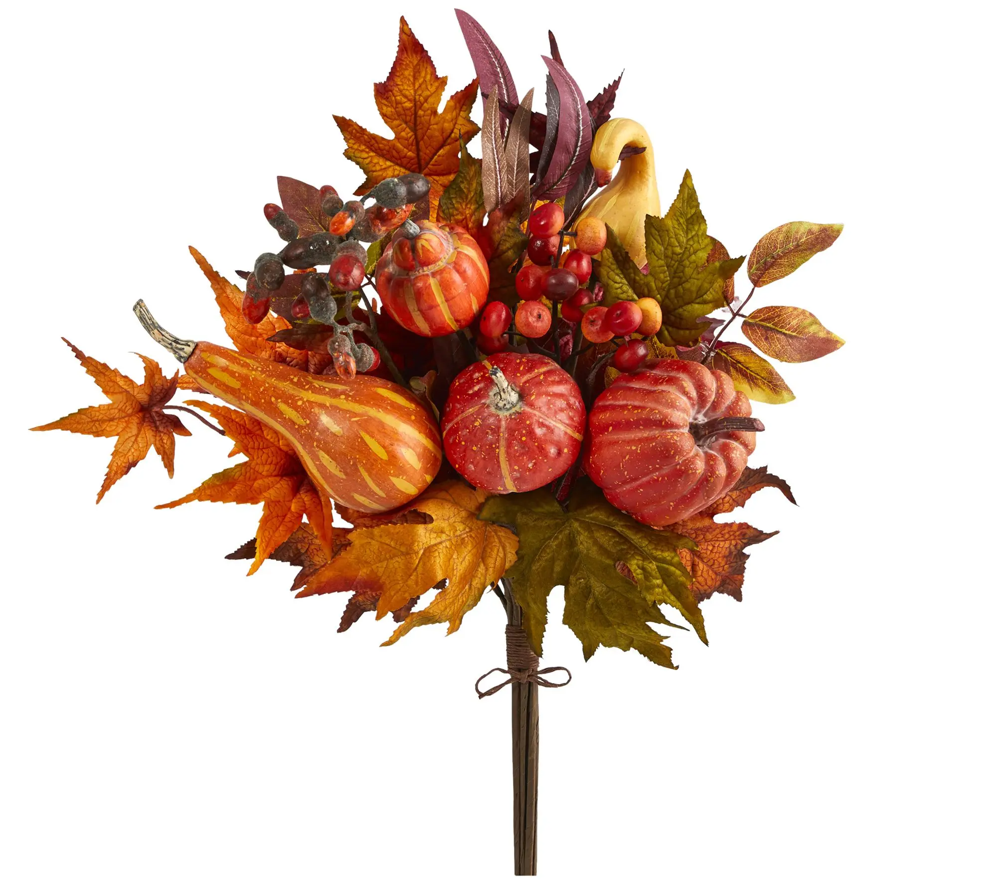 Nearly Natural 20" Pumpkin & Maple Leaf Flowerouquet S/2
