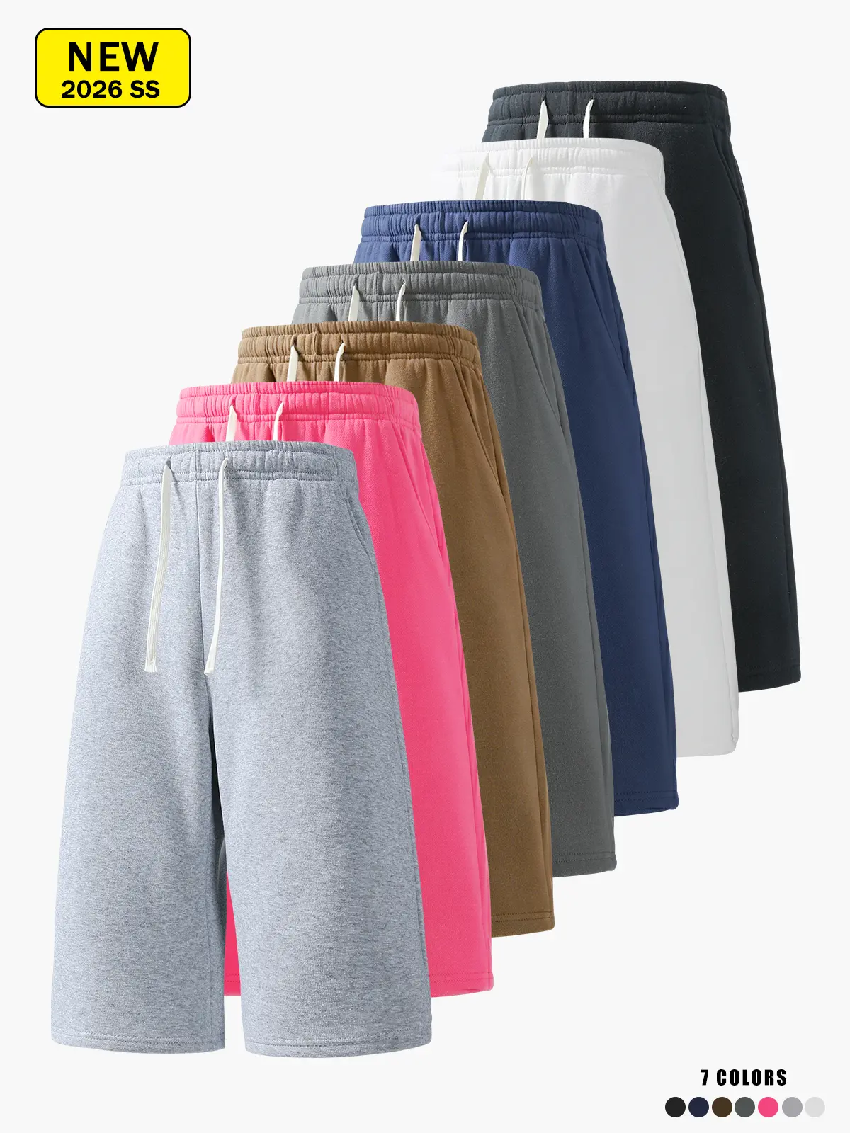Men’s summer casual athletic shorts, three-quarter length, loose straight fit, comfortable breathable fabric, suitable for fitness, running, and other outdoor activities.