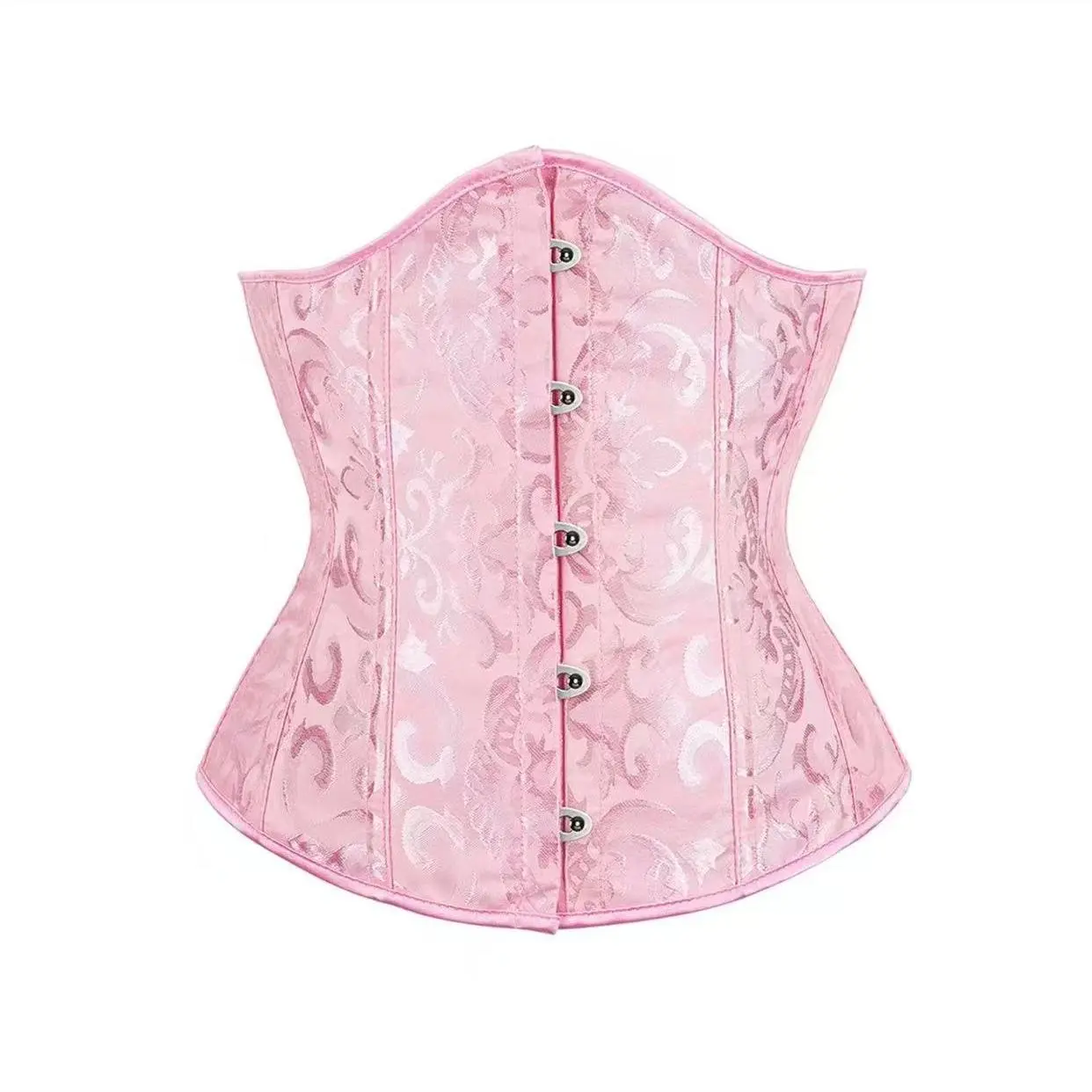 Gothic women’s underbust corset, retro floral jacquard waist trainer with front buckles and adjustable lace-up back, fashionable top for bridal wear and Halloween outfits