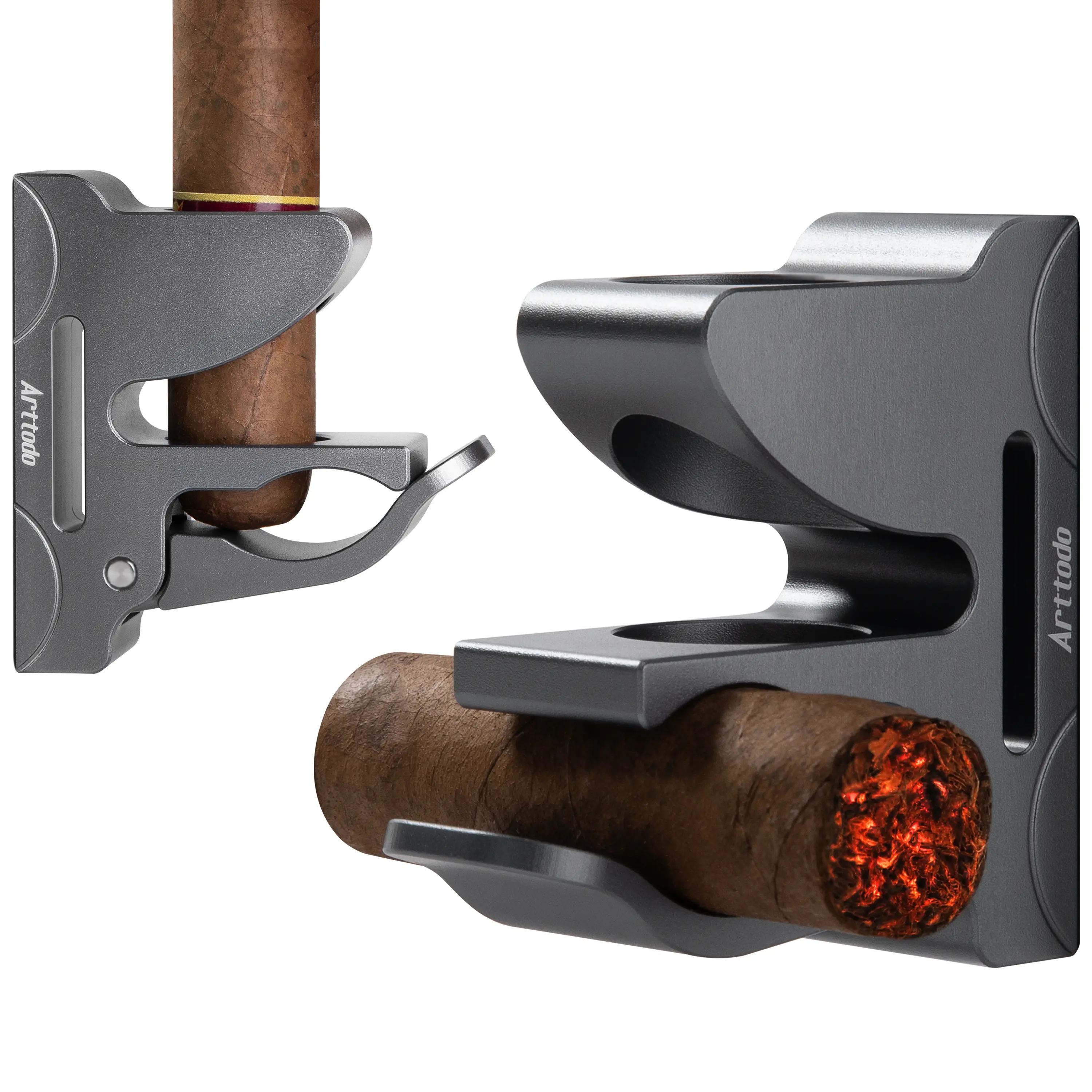 Arttodo Magnetic Cigar Holder for Golf Cart, Universal Cigar Clip with Strong Magnet and Anti-slip Silicone Back No Scratch, Metal Plate and Storage Bag Gift for Golfers, Outdoor, Aluminum