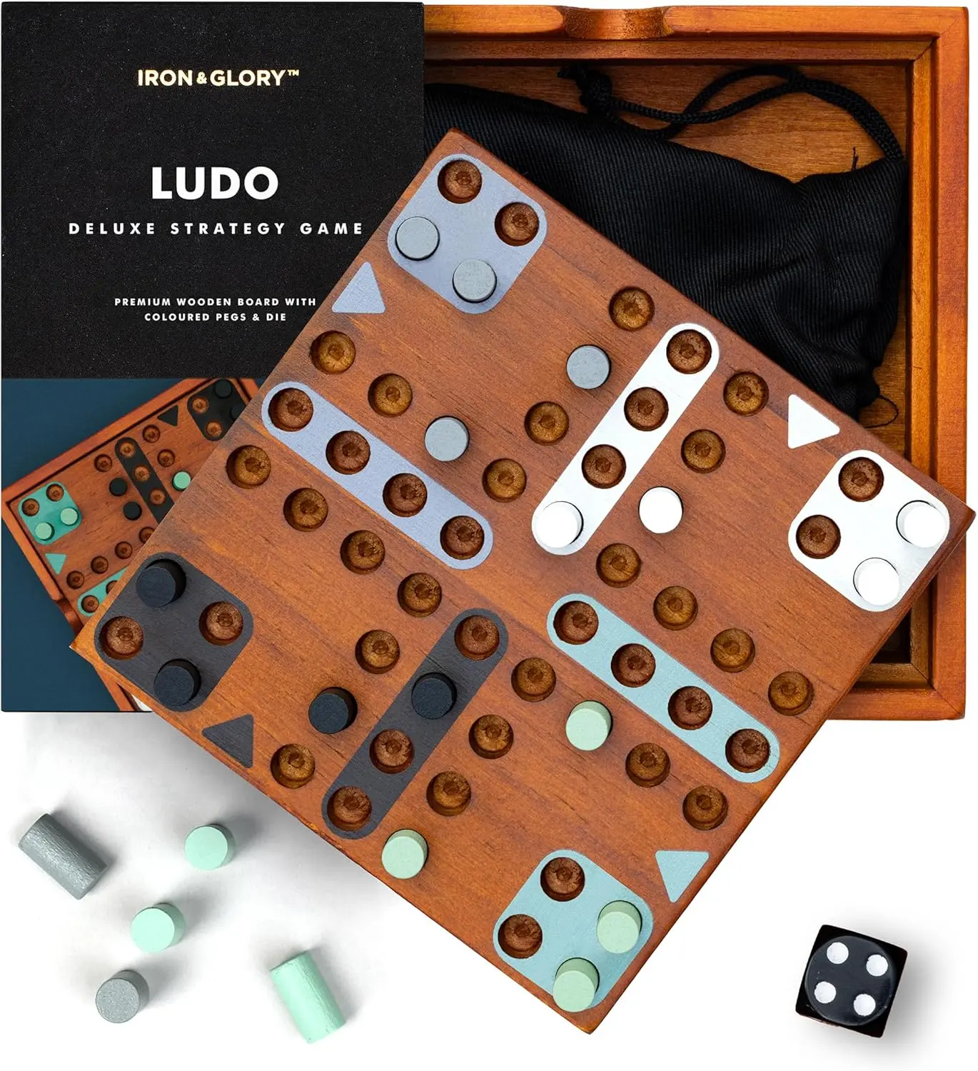 Iron & Glory Ludo Board Game - Wooden Puzzles & Games - Board Games for Family Night - Coffee Table Decor - Family Board Games for Night - 4 Player Wooden Living Room Decor Visit the Iron And Glory Store