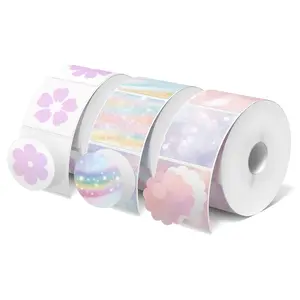 JADENS 2 Inch Circle Thermal Sticker Labels, Self-Adhesive Round Direct Thermal Labels for Business&Home, 750 Sheets/1 Roll,3 Roll Mixed Packages（Rainbow,Floral,Bubble）