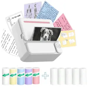 Portable Mini Sticker Printer, Portable Handheld Printer, 1 Set USB Rechargeable Thermal Printer with 11 Rolls Thermal Paper & Sticker, Portable Receipt Printer, Inkless Label Printer for Photo Journal Notes Memo