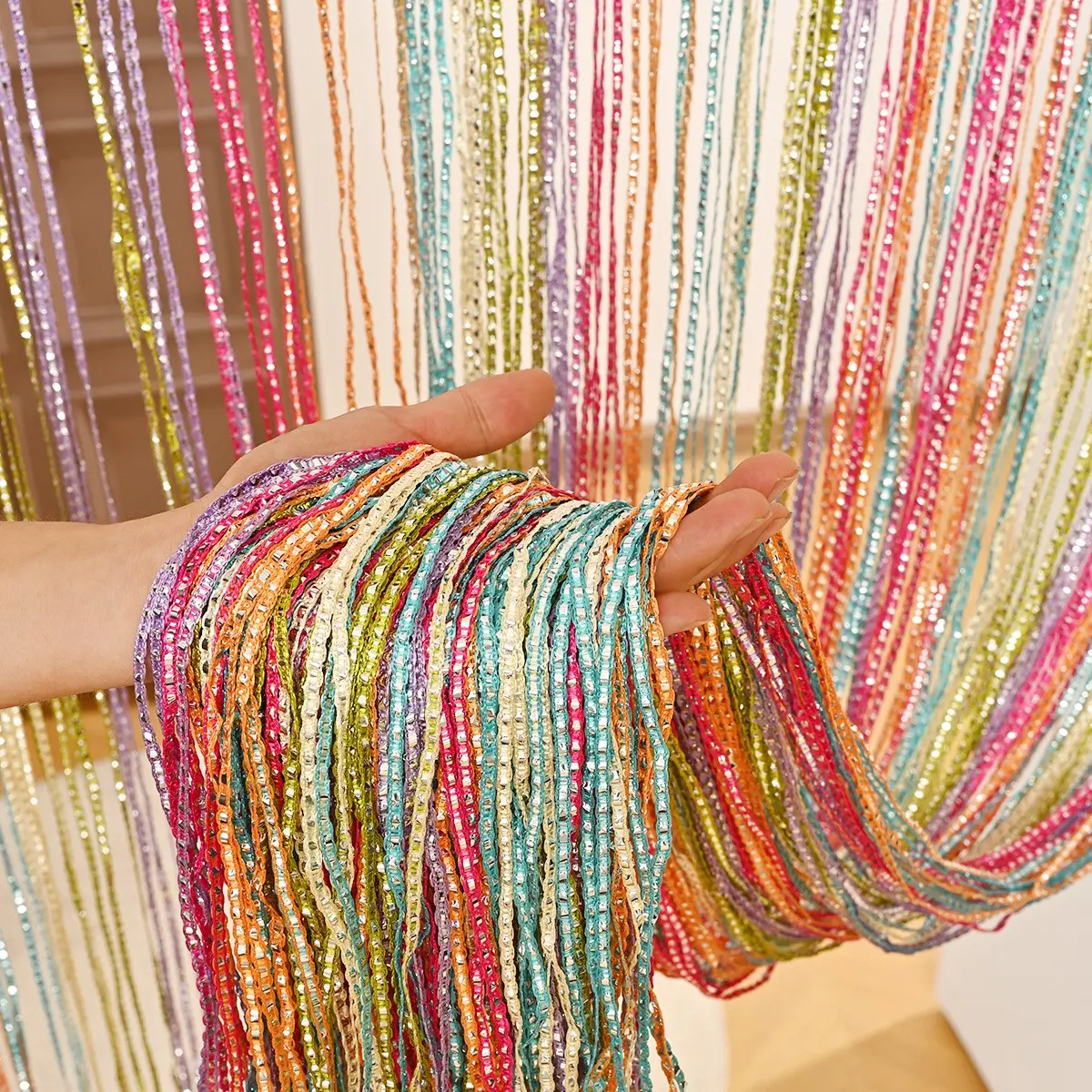 Thick Ball Rope Curtain Lantern, Decorative Partition Door Curtain, Curtain For Doorway, Polyester Curtain, Room Divider Curtain, Elegant Home Decoration Accessory, 1 Piece Curtaining Treatment, Heavy Curtain, Interior Decoration Accessories
