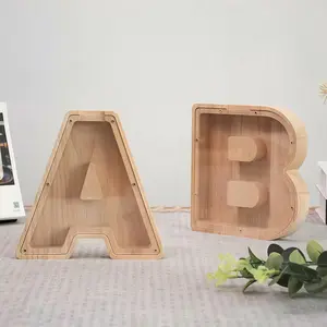 1pc Creative Wooden Letter Penny Bank-26 A-Z Letter Penny Bank, Coin Penny Bank, Transparent Acrylic to Watch Savings Grow., Birthday Gift Idea, Halloween, Christmas Gift, Thanksgiving and Easter Gift