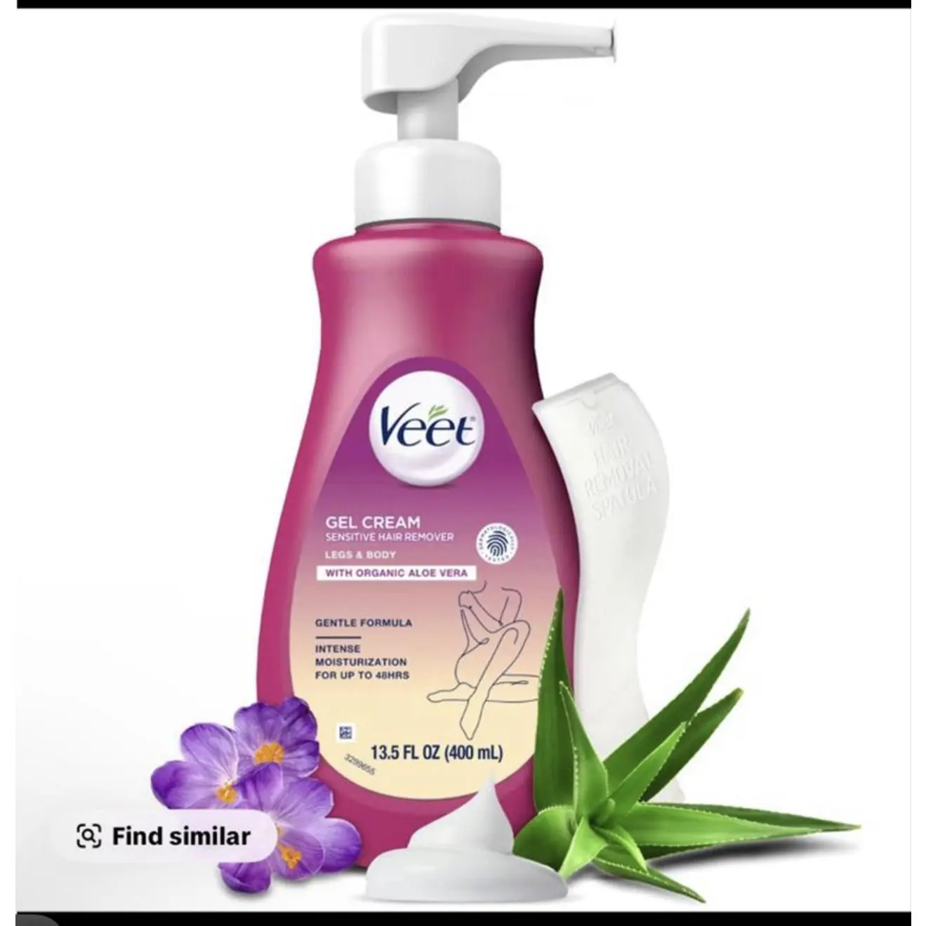 Veet Gel Cream Sensitive Hair Remover for Legs & Body with Organic Aloe Vera 13.5 FL OZ 400 mL Gentle Formula Intense Moisturization