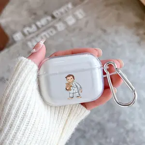 Monkey's bedtime buddy Pattern TPU Soft Protective Case for Apple AirPods 4/3/2/1/Pro/Pro2 Transparent Earphone Cover with Keychain Attachment