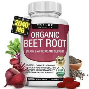Toplux Organic Beet Root Tablets 2040mg | Natural Nitric Oxide Booster for Blood Flow & Heart Health Dietary Vitamin Supplement Fitness Edible Optimum
