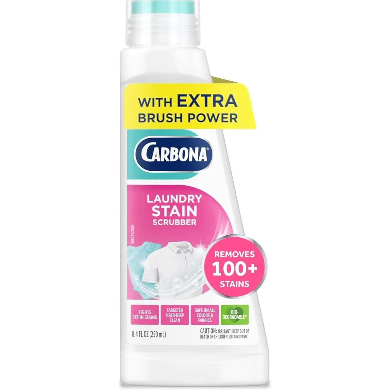 Carbona Laundry Stain Remover & Scrubber (8.4 Fl Oz) Household Cleaner, Extra-Strength Naturally Derived Bio-Enzyme Formula, Unscented Brush-Top Applicator for Fiber-Deep, Fast & Easy Cleaning