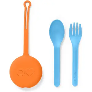 Kids Utensils Set with Case-2 Piece Plastic Reusable Fork and Spoon Silverware with Pod (Sunrise)