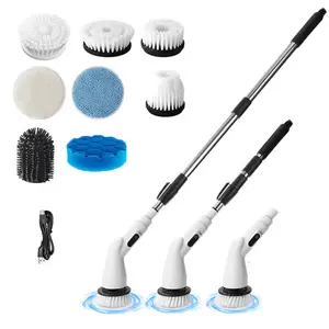 Electric Spin Scrubber, Rechargeable Cordless Brush with LED Lighting & 8 Replacement Brush Heads, Adjustable Waterproof Bathroom Scrubber for Tiles, Sinks