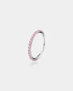 20G Pink CZ Hinged Segment Nose Ring