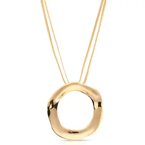 Ettika Open Circle Statement Necklace - 18k Gold and Silver Plated Brass Pendant with Extender Chain Fashion Accessory for Women