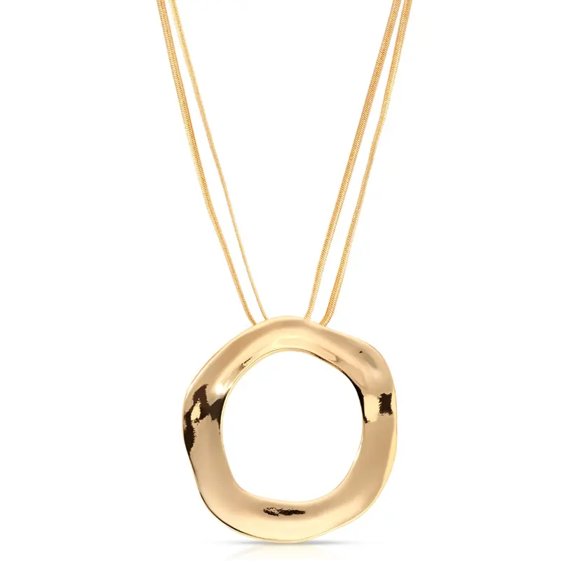 Ettika Open Circle Statement Necklace - 18k Gold and Silver Plated Brass Pendant with Extender Chain Fashion Accessory for Women