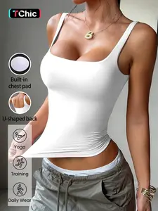 Solid Color Casual Sleeveless Tank Top, Slim-Fitting Y Shaped Design for Fall, Comfortable Sportswear for Everyday Use