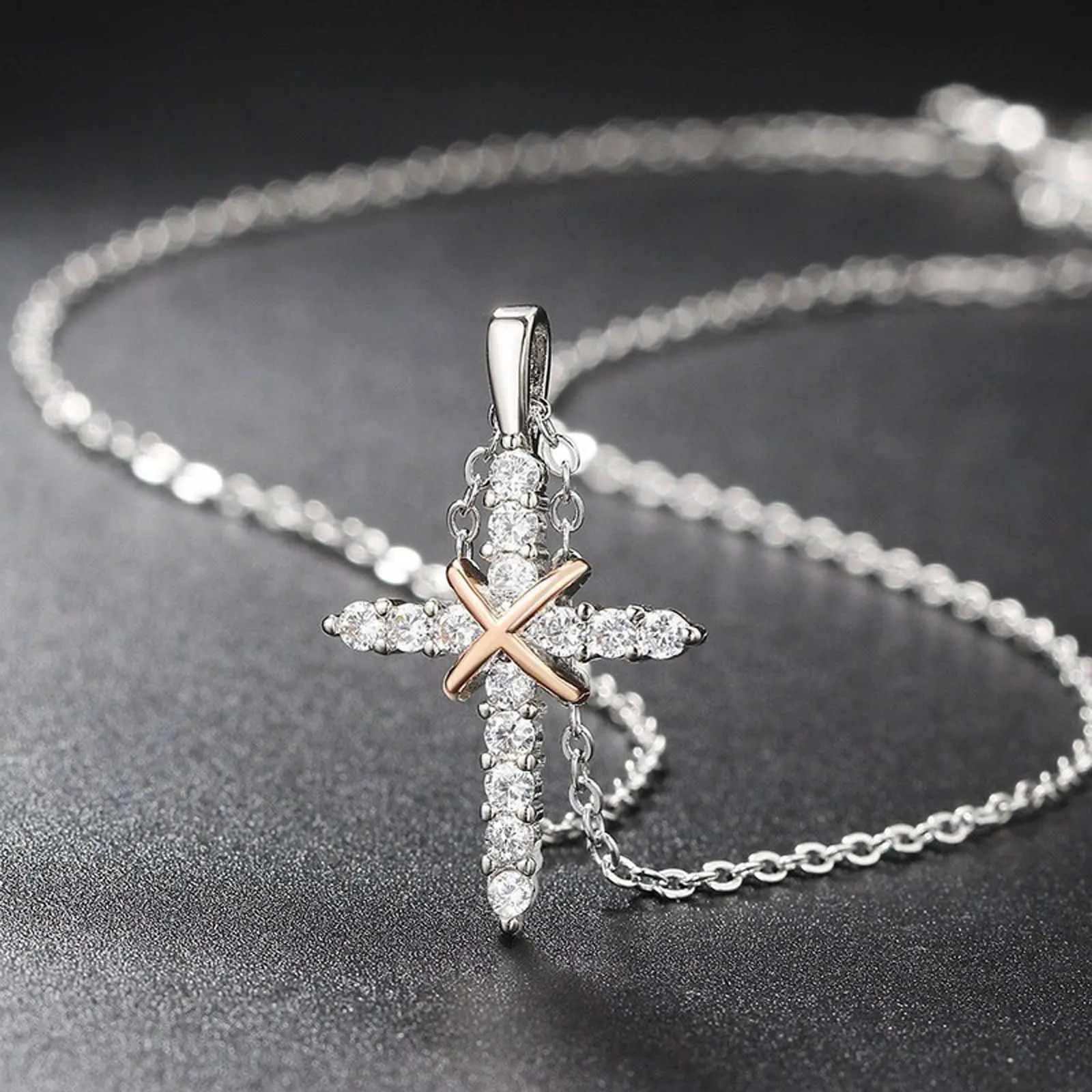 Full zircon cross pendant necklace for men and women in different colors for prayer gifts suitable for parties