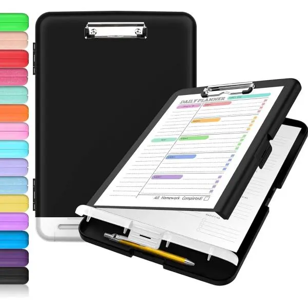Storage Clipboard with Pen Holder, Clipboard with Storage 8.5 x 11, Plastic Clipboard Case for Letter, Legal & A4 Paper, Low Profile Clip, Portable Document Organizer for Nurses, Teachers, Students & Office