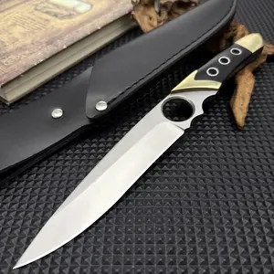 Fixed Blade Kitchen Utility Knife, Stainless Steel with Ergonomic Handle & Leather Sheath