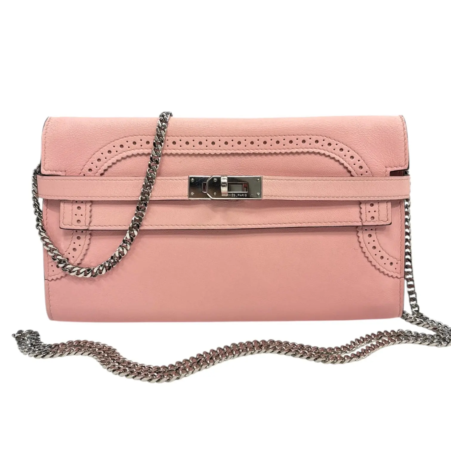 Pre-owned HERMÈS leather Crossbody bags HERMES Rose Sakura Swift Ghillies Kelly Wallet with Added Insert/Chain