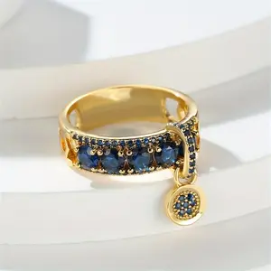 Elegant vintage-inspired synthetic sapphire statement ring — gold-plated alloy engagement jewelry gift with a luxurious design and an affordable price