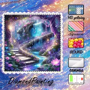 DIY 5D Flocking Cloth Diamond Painting Craft Kit, AB diamonds, fairy dust diamonds, crystal diamonds, waterfall, steps, flowers diamond embroidery, special craft diamond art kit, wall decoration, Handmade Gifts, gift for family, loved ones, and friends