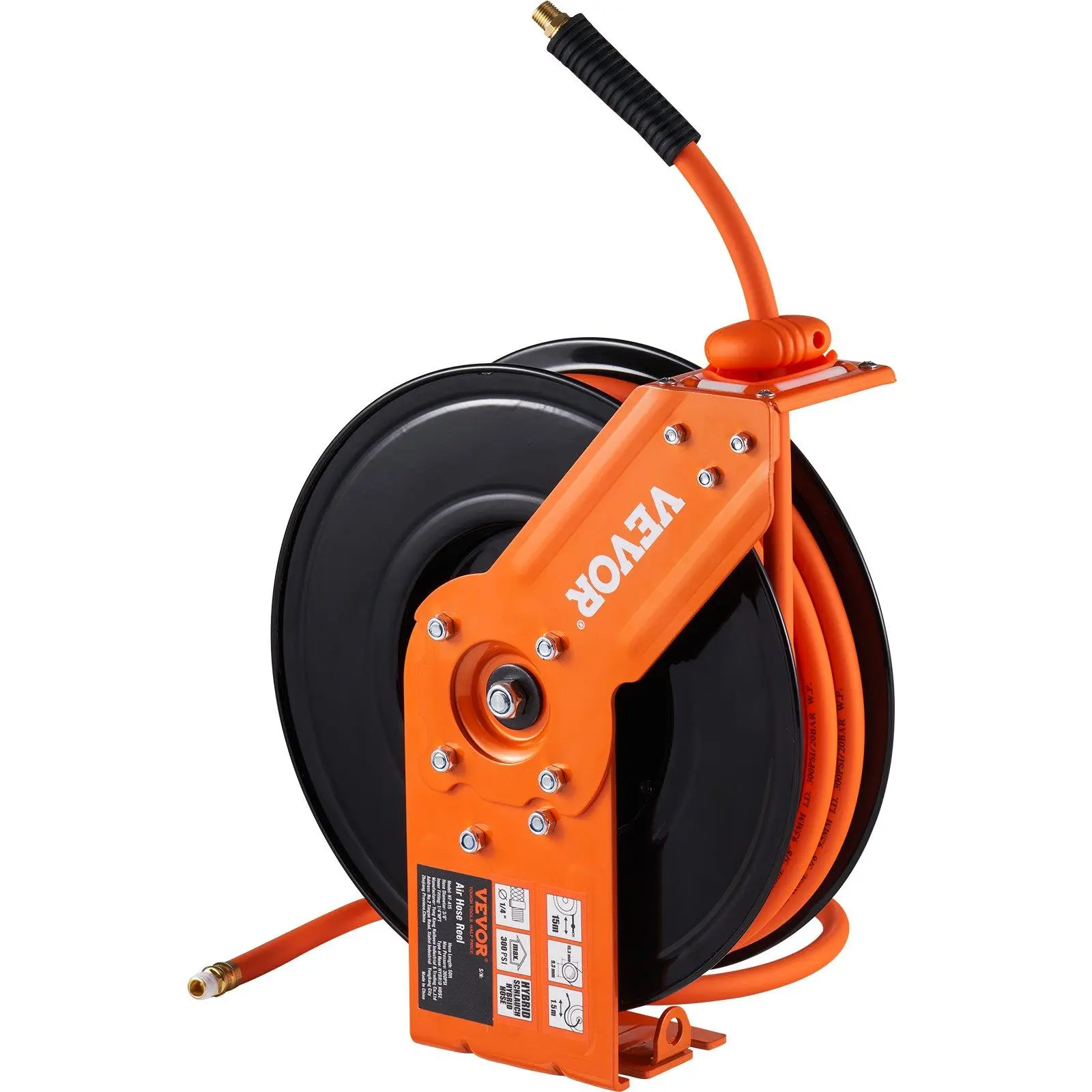 【summerfinds】VEVOR Retractable Air Hose Reel, Max. 100 FT, 300 PSI Hybrid Air Hose , Air Compressor Hose Reel with 5 ft Lead in, Ceiling / Wall Mount Heavy Duty Single Arm Steel Reel